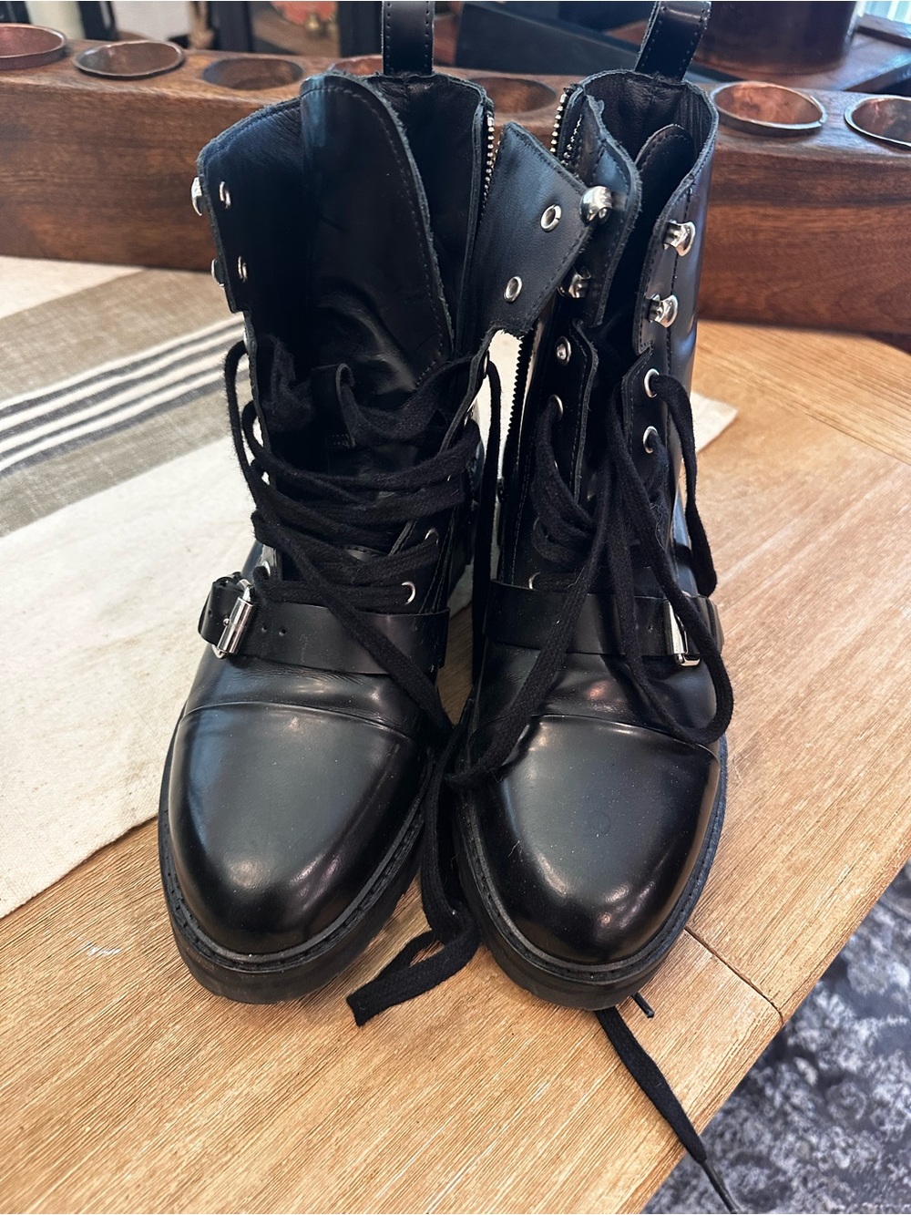 All Saints  Lace-Up Combat Boots with Buckle Detail